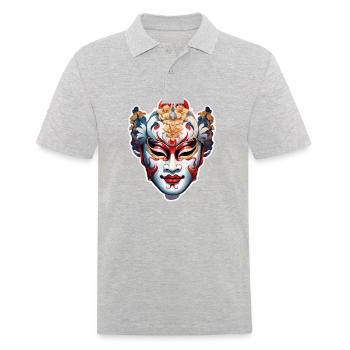 Kabuki Maske / Japanische Kunst / Theater / Antik - Männer Poloshirt - Grau meliert - Vorne - Kai (181cm)