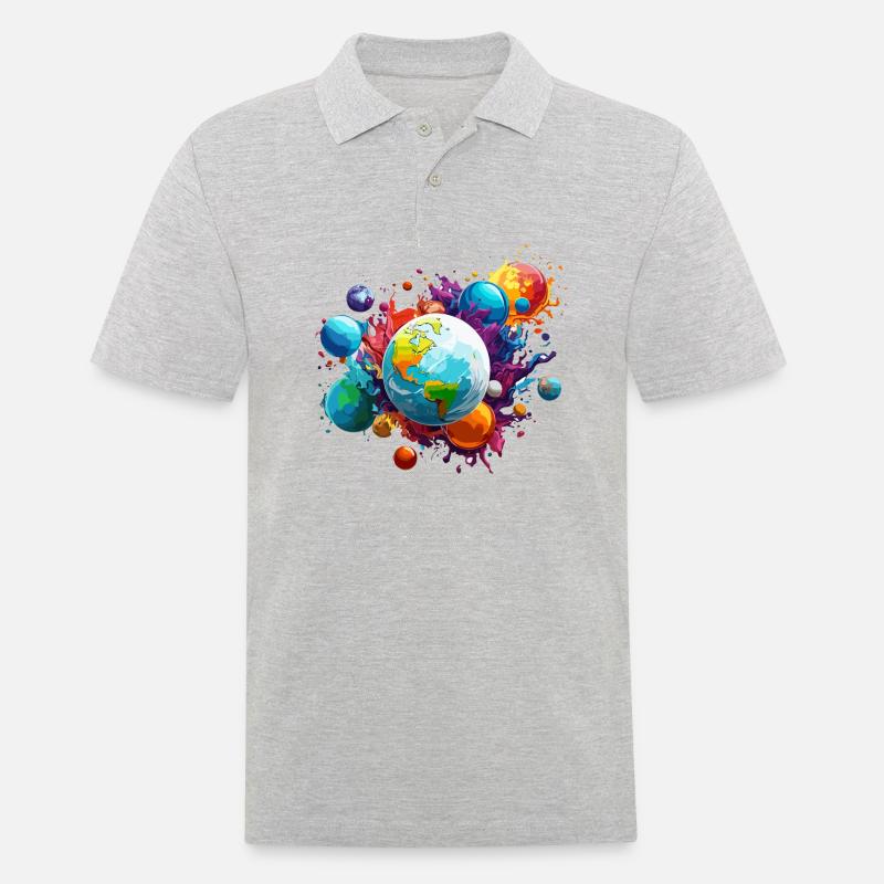 Planets / Solar System / Space / Galaxy - Men's Polo Shirt - heather grey