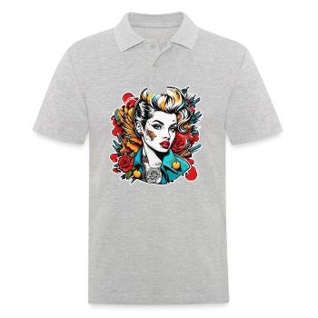 Rockabilly / Pin-up Girl / Girl Power / Années 50 - Polo Homme - gris chiné - Devant - Kai (181cm)