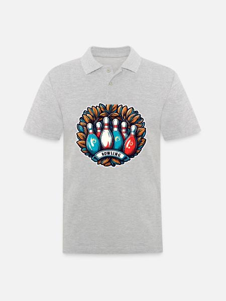 Bowling / Kegeln / Bowlingbahn / Pin / Strike - Männer Poloshirt - Grau meliert