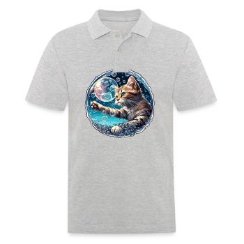 Animal dans bulle de savon / enfantin / mignon / chat - Polo Homme - gris chiné - Devant - Kai (181cm)
