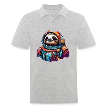 Astronaut / Weltall / Tier / Faultier / Raumschiff - Männer Poloshirt - Grau meliert - Vorne - Kai (181cm)