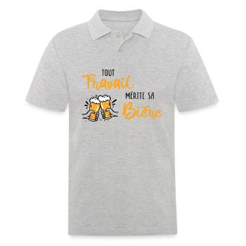 Tout travail mérite sa bière ! - Polo Homme - gris chiné - Devant - Kai (181cm)