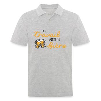 Tout travail mérite sa bière / Humour / Alcool - Polo Homme - gris chiné - Devant - Kai (181cm)