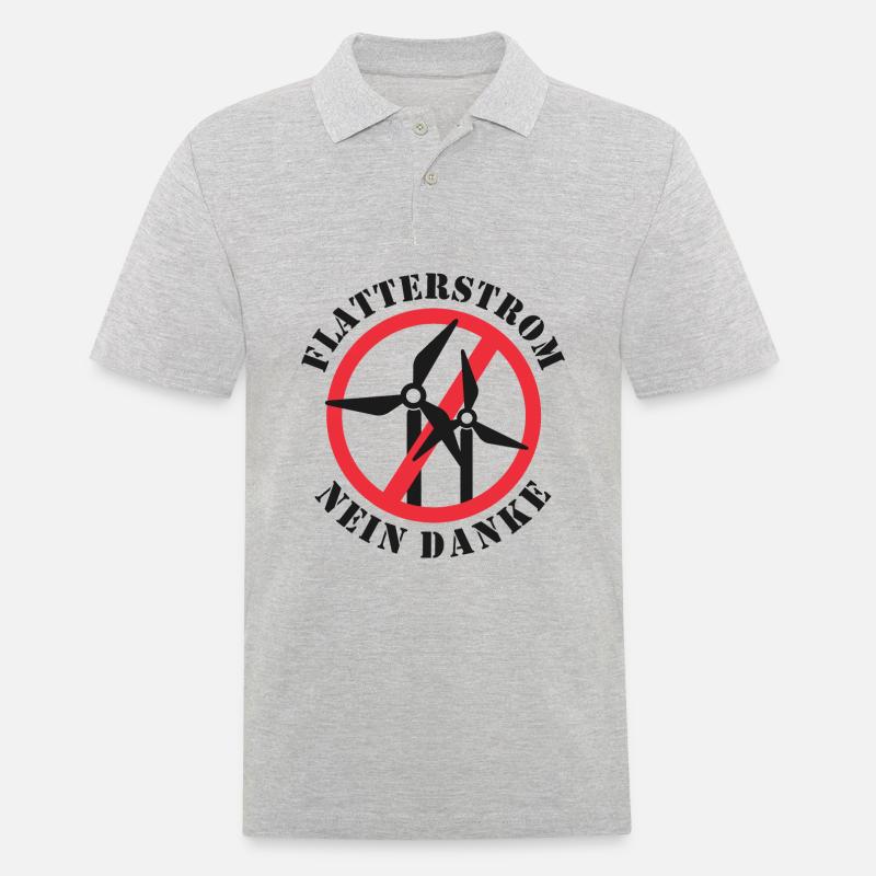 Flatterstrom Nein Danke, Windkraft Nein Danke - Männer Poloshirt - Grau meliert