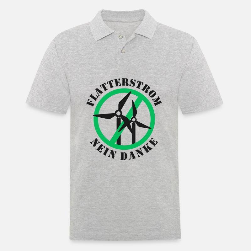 Flatterstrom Nein Danke, Windkraft Nein Danke - Männer Poloshirt - Grau meliert