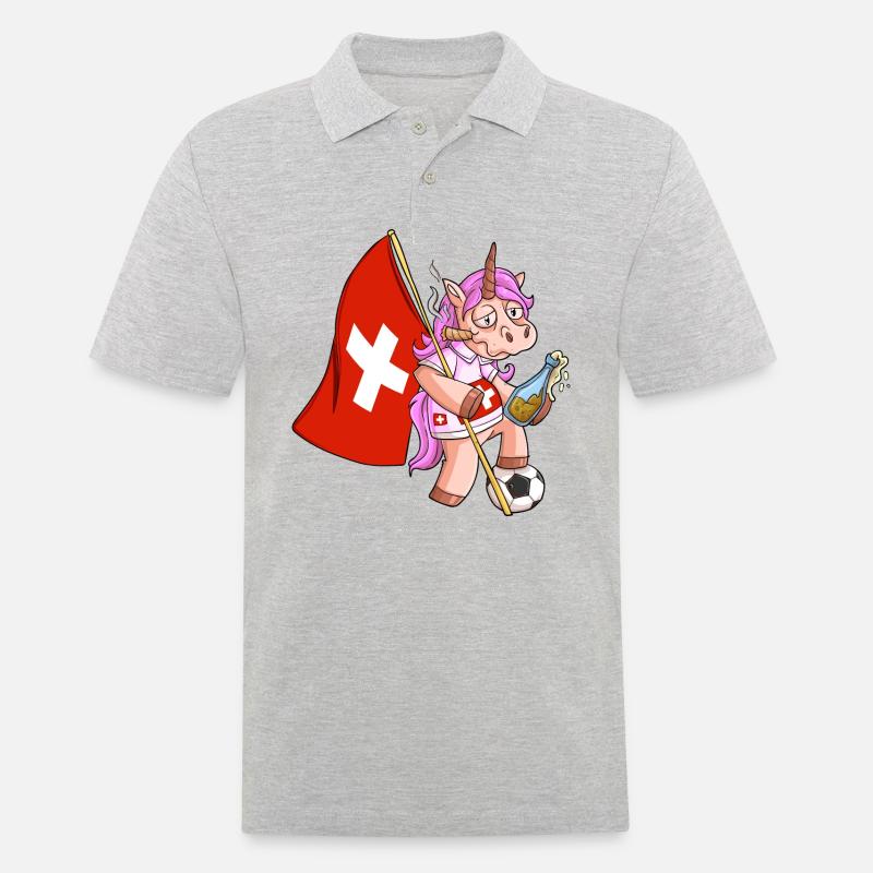 Schweizer Party Einhorn - Männer Poloshirt - Grau meliert