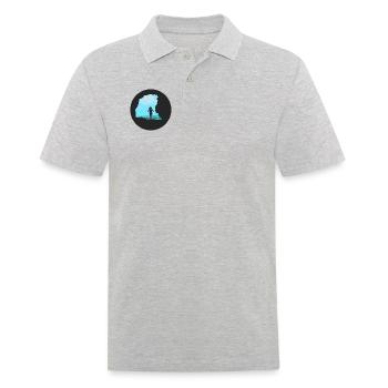 Bouldern \ Klettern - Frau vor Felsen - Männer Poloshirt - Grau meliert - Vorne - Kai (181cm)