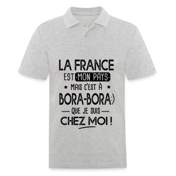 Bora Bora c est chez moi Cadeau humour Polynésie - Polo Homme - gris chiné - Devant - Kai (181cm)