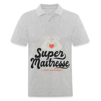 Super maitresse cadeau maîtresse institutrice - Polo Homme - gris chiné - Devant - Kai (181cm)
