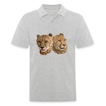 Gepard Kopf, vorne, seitlich, Natürlich - Männer Poloshirt - Grau meliert - Vorne - Kai (181cm)