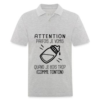 je vomis quand je bois trop comme tonton Humour - Polo Homme - gris chiné - Devant - Kai (181cm)