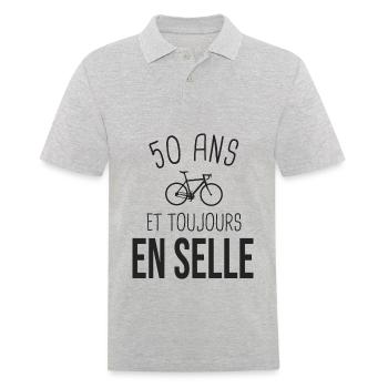 50 ans en selle cadeau drole pour cycliste vélo - Polo Homme - gris chiné - Devant - Kai (181cm)