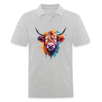 Colorful Splash Art Highland Cow - Men's Polo Shirt - heather grey - Front - Kai (181cm)