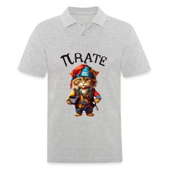 Pi Tag Piraten Katze - Männer Poloshirt - Grau meliert - Vorne - Kai (181cm)