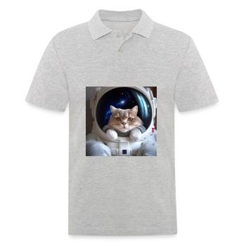 Katze im Weltraum - Männer Poloshirt - Grau meliert - Vorne - Kai (181cm)