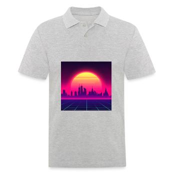 Style vague rétro avec coucher de soleil - Polo Homme - gris chiné - Devant - Kai (181cm)