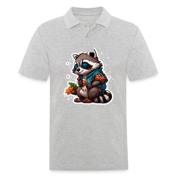 Raccoon / Animal / Zoo / Wild / Cute / Predator - Men's Polo Shirt - heather grey - Front - Kai (181cm)