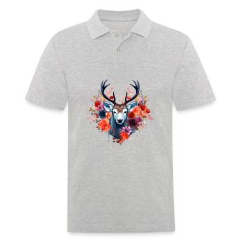 Ersatz Dirndl Hirschgeweih Hirsch - Männer Poloshirt - Grau meliert - Vorne - Kai (181cm)