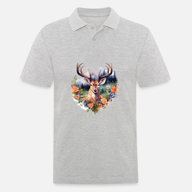 Ersatz Dirndl Hirschgeweih Hirsch - Männer Poloshirt - Grau meliert