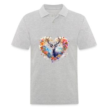 Ersatz Dirndl Hirschgeweih Hirsch - Männer Poloshirt - Grau meliert - Vorne - Kai (181cm)