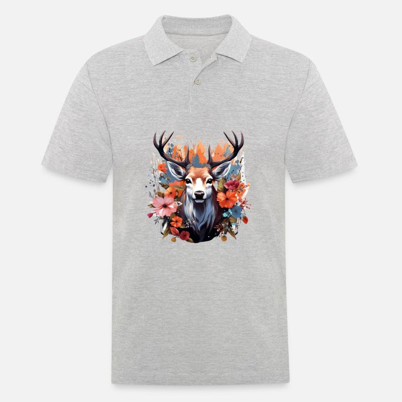 Ersatz Dirndl Hirschgeweih Hirsch - Männer Poloshirt - Grau meliert