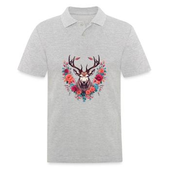 Ersatz Dirndl Hirschgeweih Hirsch - Männer Poloshirt - Grau meliert - Vorne - Kai (181cm)