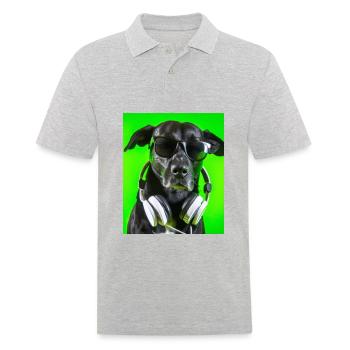 Chien avec écouteurs et fond vert - Polo Homme - gris chiné - Devant - Kai (181cm)