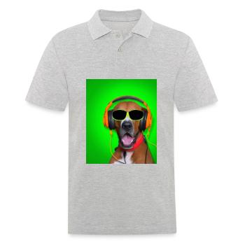 Chien avec écouteurs et fond vert - Polo Homme - gris chiné - Devant - Kai (181cm)
