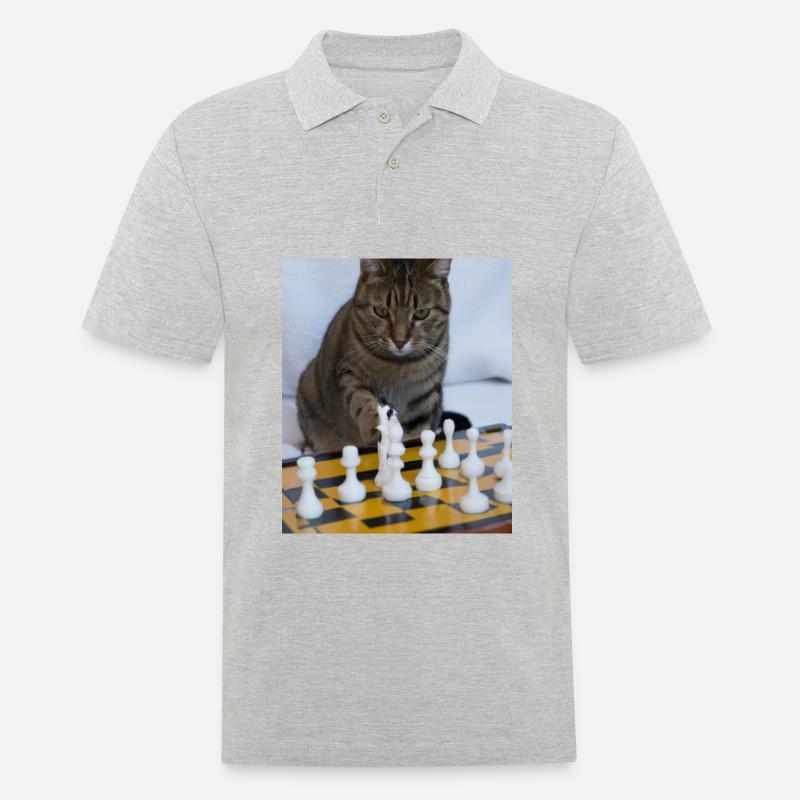 Katze spielt Schach - Männer Poloshirt - Grau meliert