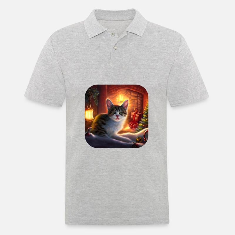 Chat de Noël doux - Polo Homme - gris chiné