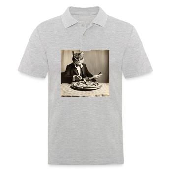 Cat / Animal / Photo / Sepia / Retro / Pizza - Men's Polo Shirt - heather grey - Front - Kai (181cm)