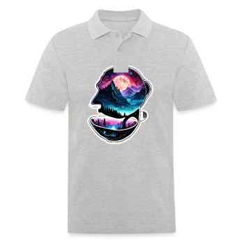 Silhouette / Wald / Porträt / Bäume / Person - Männer Poloshirt - Grau meliert - Vorne - Kai (181cm)