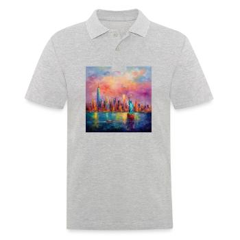 Monet-inspiriert: New York City - Männer Poloshirt - Grau meliert - Vorne - Kai (181cm)
