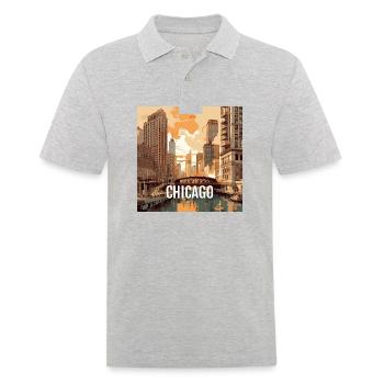 Chicago bei Sonnenuntergang - Männer Poloshirt - Grau meliert - Vorne - Kai (181cm)