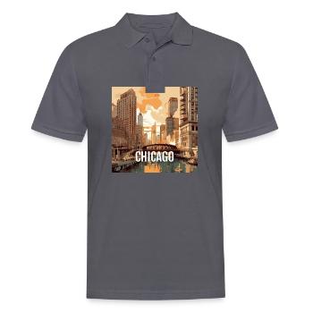 Chicago au coucher du soleil - Polo Homme - charbon - Devant - Nico (186cm)