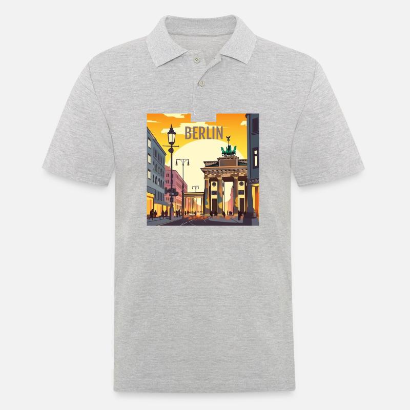 Berlin bei Sonnenuntergang - Männer Poloshirt - Grau meliert