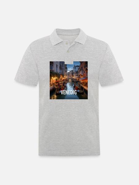 Venedig bei Nacht - Männer Poloshirt - Grau meliert