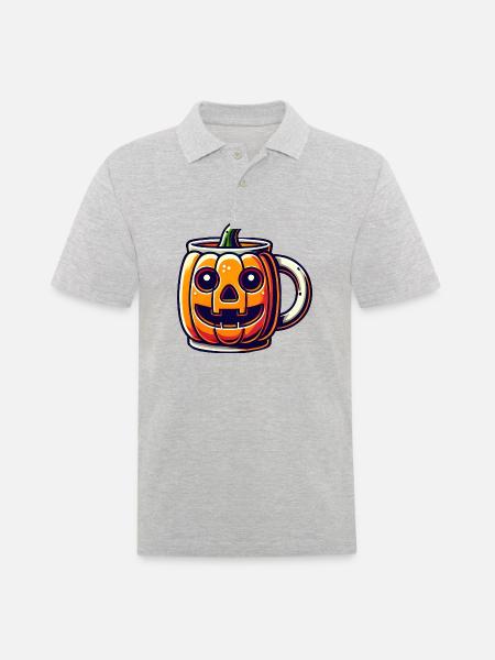 Tasse Kürbismotiv - Männer Poloshirt - Grau meliert