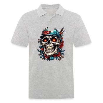 Crâne / Crâne / Squelette / Gothique / Tatouage - Polo Homme - gris chiné - Devant - Kai (181cm)
