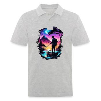 Angler Siluette / angeln / Fisch / See / Sport - Männer Poloshirt - Grau meliert - Vorne - Kai (181cm)