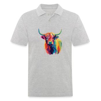 Colorful Pop Art Highland Cow - Men's Polo Shirt - heather grey - Front - Kai (181cm)
