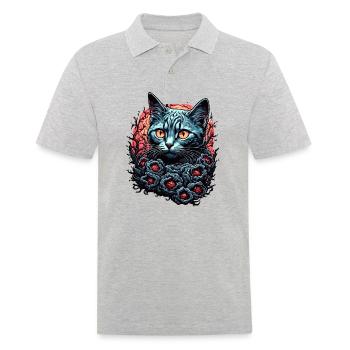 Cool Cat / Funny / Animal / Pet / Crazy - Men's Polo Shirt - heather grey - Front - Kai (181cm)
