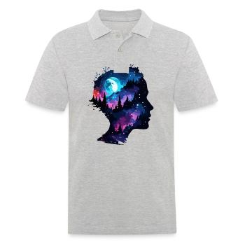 Silhouette / Wald / Porträt / Bäume / Person - Männer Poloshirt - Grau meliert - Vorne - Kai (181cm)