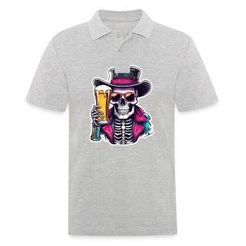 Crâne / Crâne / Squelette / Gothique / Bière - Polo Homme - gris chiné - Devant - Kai (181cm)