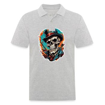 Skull / Totenkopf / Skelett / Gothic / Tattoo - Männer Poloshirt - Grau meliert - Vorne - Kai (181cm)