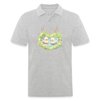 Heart Shaped Pond With Kawaii Ducks Surrounded - Men's Polo Shirt - heather grey - Front - Kai (181cm)