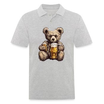Teddy Bear / Cuddly Toy / Stuffed Animal / Gift Idea - Men's Polo Shirt - heather grey - Front - Kai (181cm)