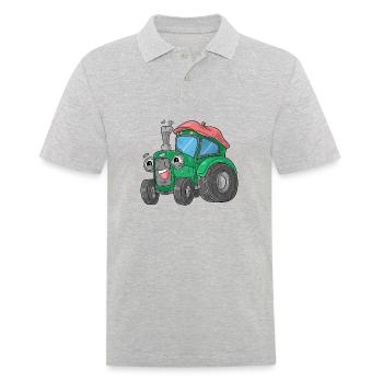 Traktor mit Gesicht - Männer Poloshirt - Grau meliert - Vorne - Kai (181cm)