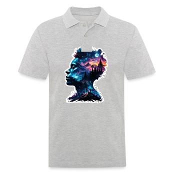 Silhouette / Wald / Porträt / Bäume / Person - Männer Poloshirt - Grau meliert - Vorne - Kai (181cm)